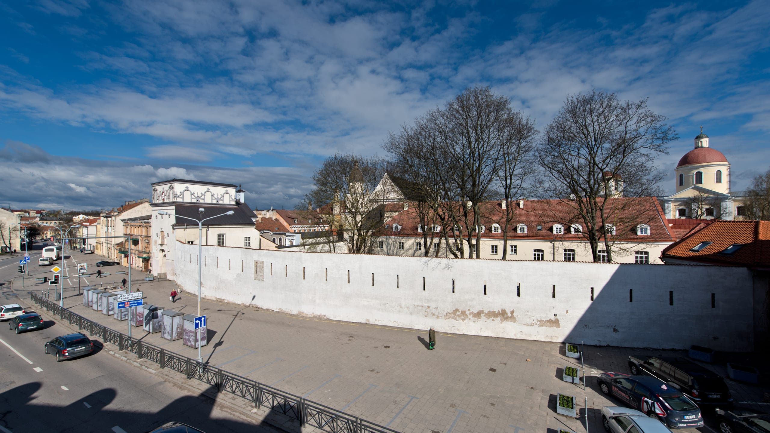 The Basilian Gate and the monastery wall on Aušros Vartų street, seen from the building